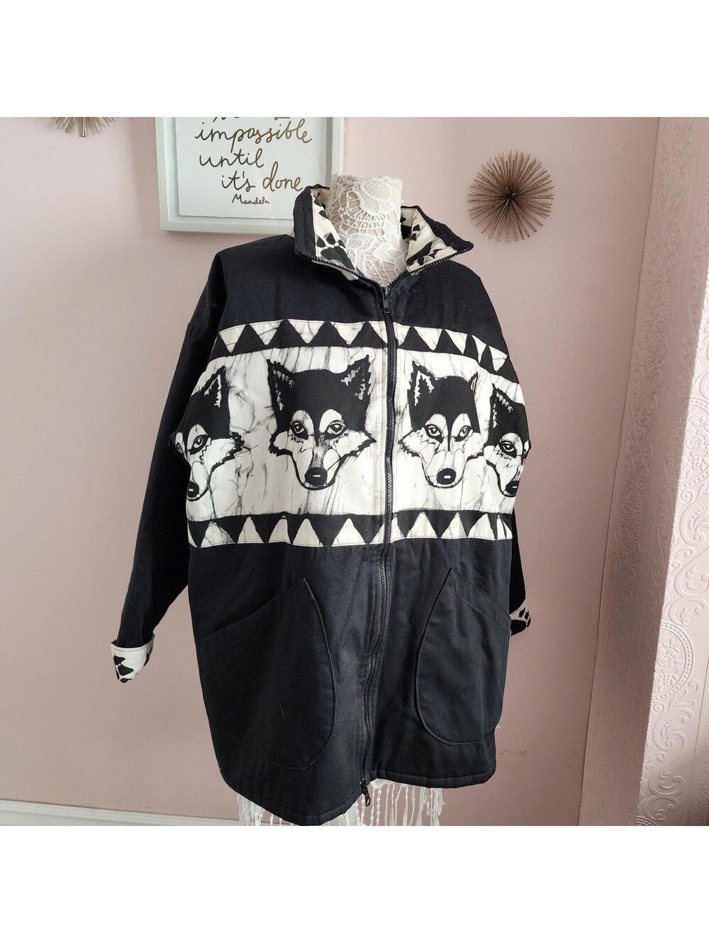 Vintage 90s Babes in the Woods Wolf Fleece Jacket Unisex Oversized Medium